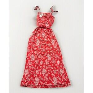 Michael Kors Red & White Coral Maxi Wrap Dress Tie Waist Hawaiian Long Vacation